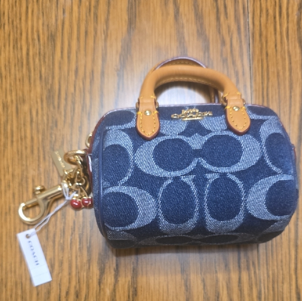 Coach Navy and Tan Signature Mini Bag